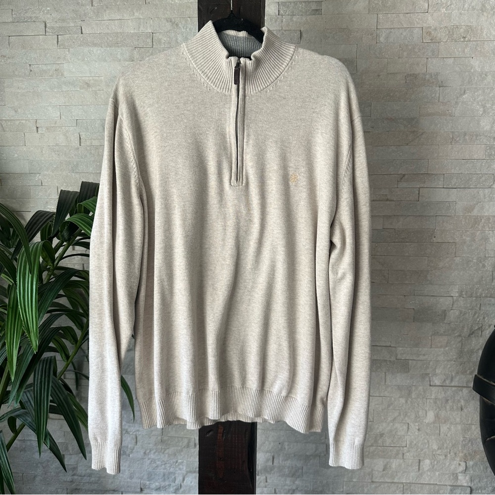 IZOD Cream Ivory Quarter Zip Cotton Sweater Size XXL